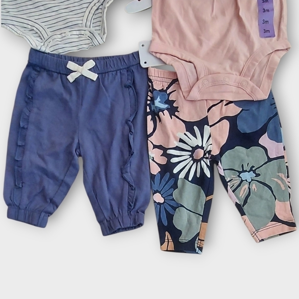 NWT Carter's Baby Girl 4 PC Outfit Pant Set - Pink and Navy ~sz 3M - Picture 3 of 5